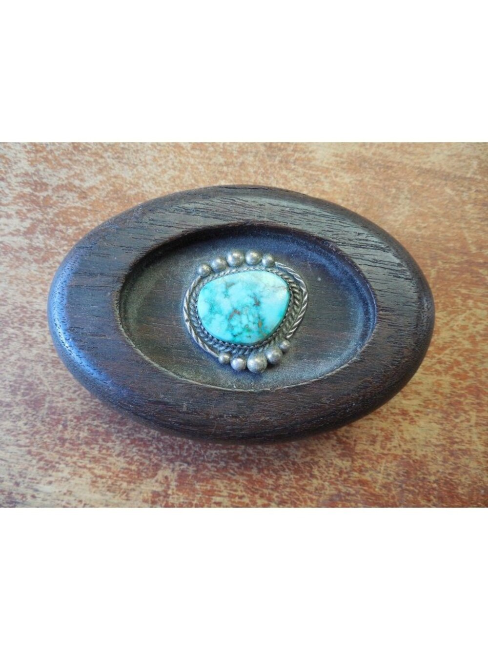 Vintage Navajo Sterling Silver Turquoise Walnut Wood Oval Statement Belt Buckle